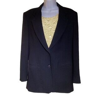 Vintage Jones New York 100% Wool Black Blazer Jacket SZ 10 Preppy Winter Chic